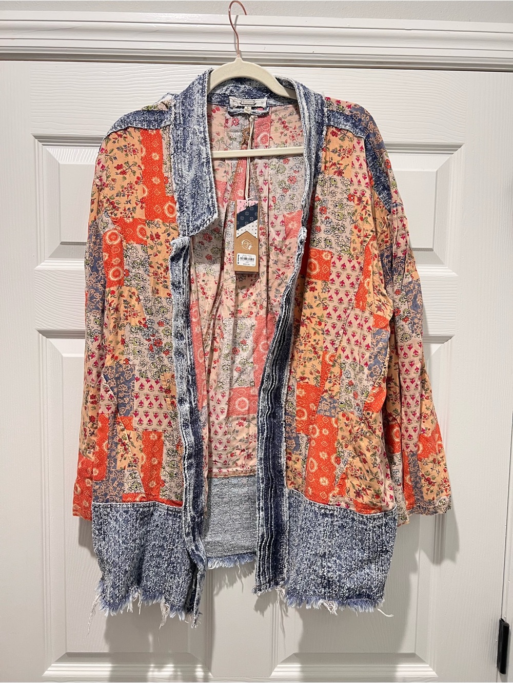 gimmicks by BKE Floral Patchwork Cardigan in Pink and Blue